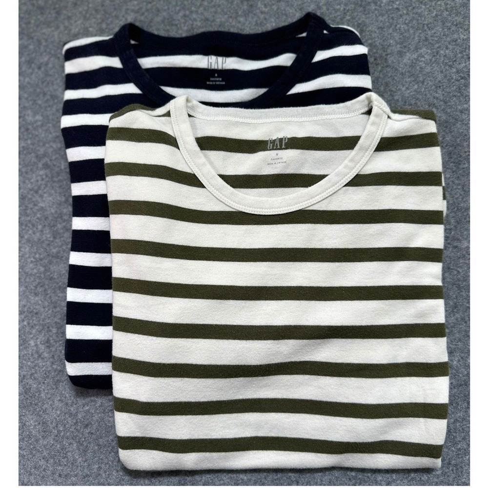 Lot of 2 GAP Long Sleeve Striped T-Shirt S Olive/Cream Navy/White Nautical